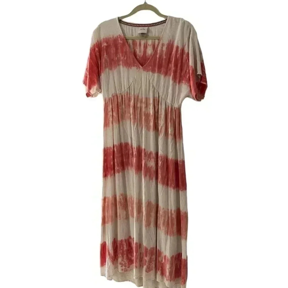 Knox Rose Cream and Coral Striped Tie-Dye Maxi Dress